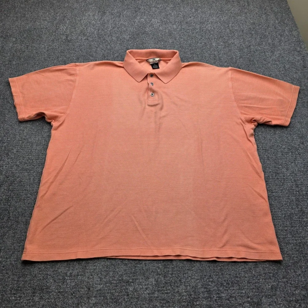 Tommy Bahama Shirt Men's XL Coral Short Sleeve Silk Blend Polo Textured Casual - Picture 2 of 5